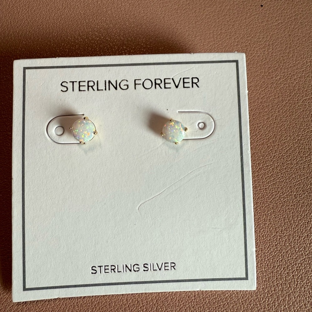 Sterling Forever White Opal Earrings
